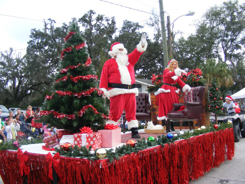 santa & mrs clause on a float